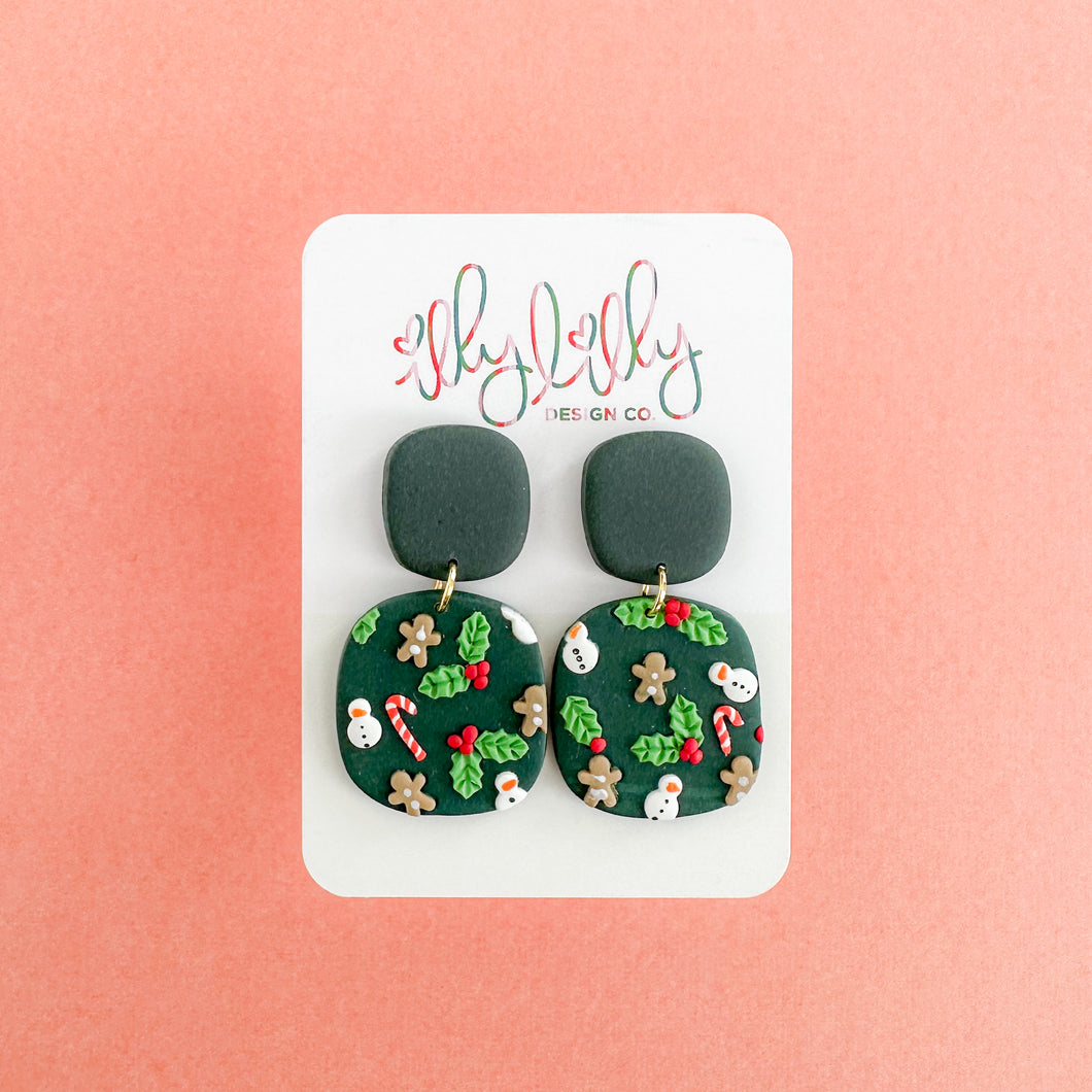 Holiday Print Hunter Green Earrings