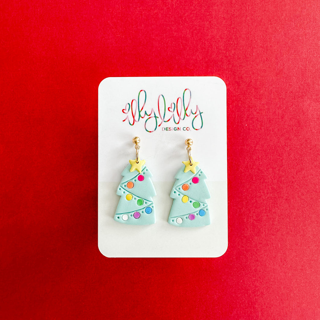 Mint Christmas Light Tree Earrings