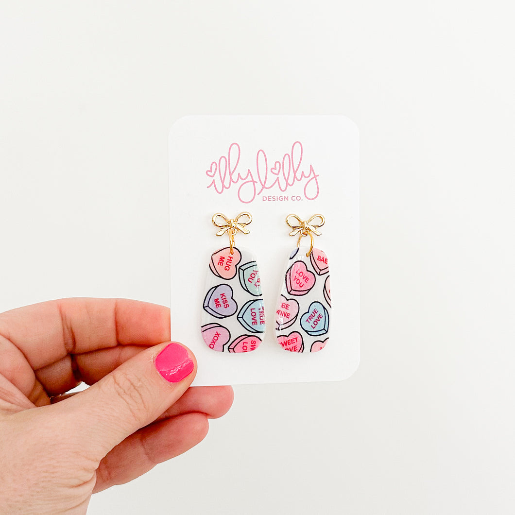 Candy Heart Bow Topper Earrings