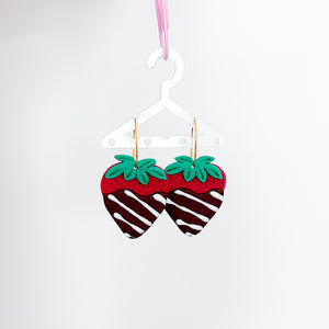 Chocolate Covered Strawberry Hoop Earrings