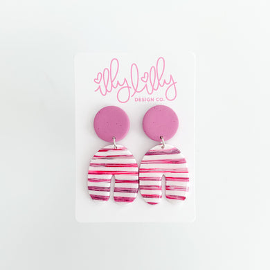 Pink Stripe Organic Arch Earrings