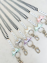 Load image into Gallery viewer, Black and White Pastel Bow TEACH Friendship Bracelet Full Beaded Lanyard
