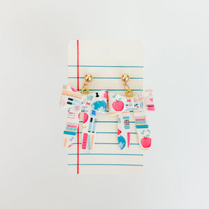 School Supply Print 3D Bow Earrings