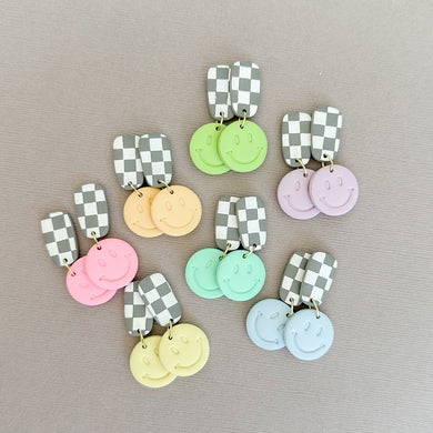 Pastel Checker Smiley Earrings