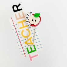 Load image into Gallery viewer, Glitter Apple “Teach” Clay Clip