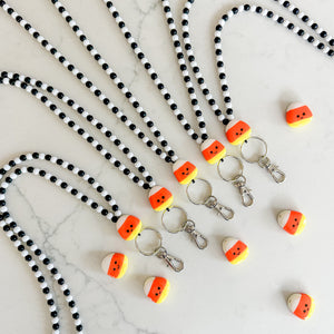 Black and White Beaded Smiley Candy Cord Lanyards