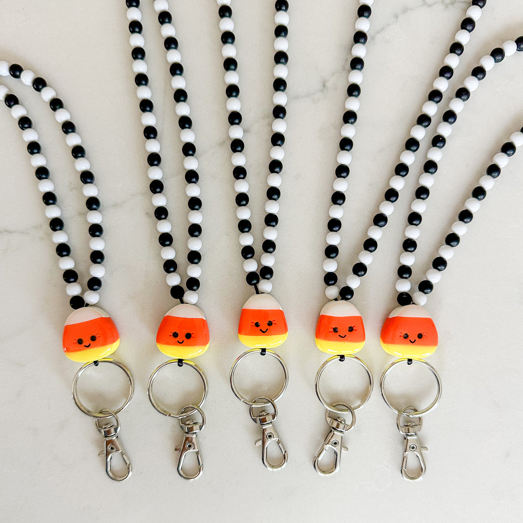 Black and White Beaded Smiley Candy Cord Lanyards