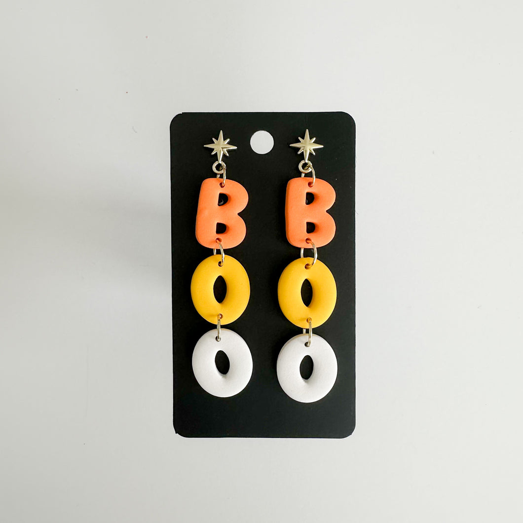 BOO Orange Yellow and White Earrings