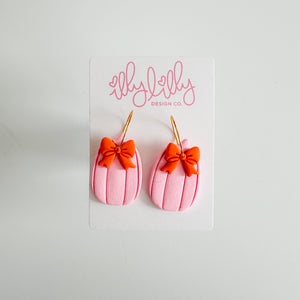 Orange and Pink Pumpkin Bow Earrings