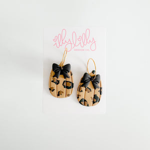 Cheetah and Black Pumpkin Bow Earrings