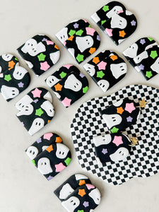 Black Ghost and Star Pattern Slab Earrings