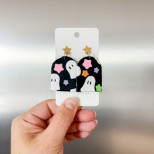 Load image into Gallery viewer, Black Ghost and Star Pattern Slab Earrings