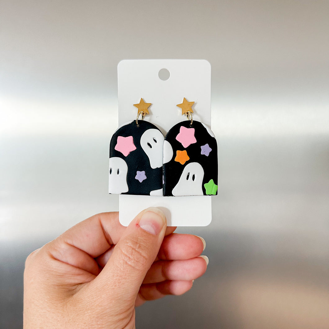 Black Ghost and Star Pattern Slab Earrings