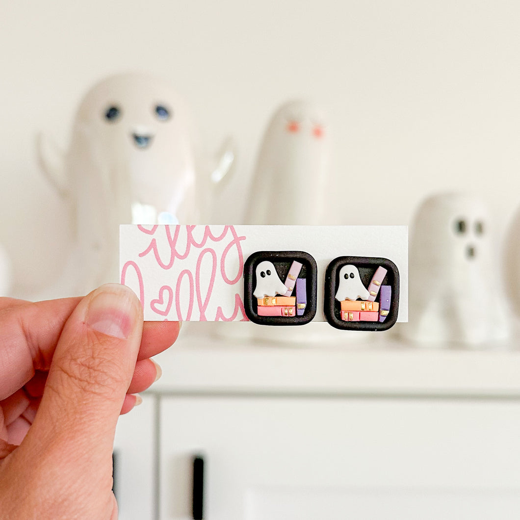 Mini Bookshelf Ghost Stud Earrings