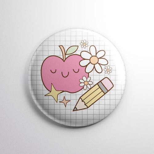 Apple, Pencil, Daisy 1” Button