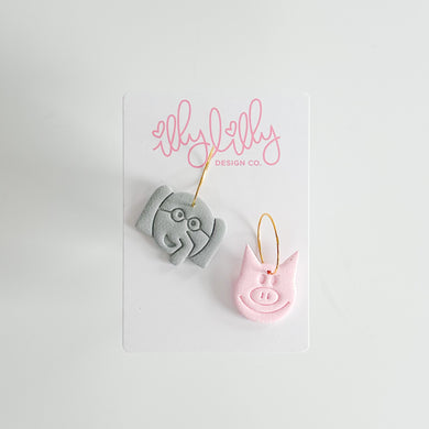 Elephant and Piggie Hoop Earrings