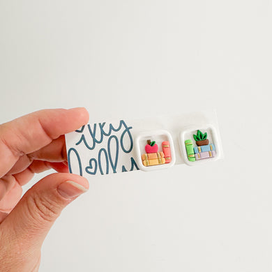 Mini Bookshelf Rainbow Apple Stud Earrings