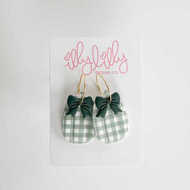 Green Plaid Pumpkin Hoop Earrings