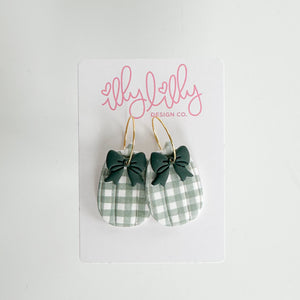 Green Plaid Pumpkin Hoop Earrings