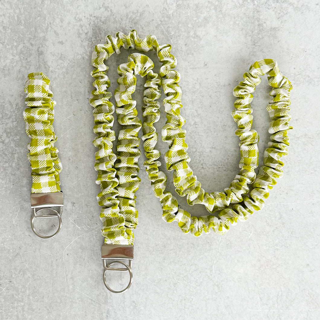 Green Gingham Scrunchie Lanyard and Keychain Set