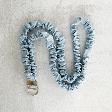 Denim and White Flowers Scrunchie Lanyard