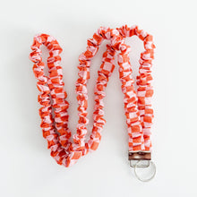 Load image into Gallery viewer, Pink and Orange Checker Scrunchie Lanyard