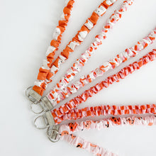 Load image into Gallery viewer, Pink and Orange Checker Scrunchie Lanyard