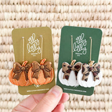 Load image into Gallery viewer, Orange and Brown Glitter Statement Pumpkin Earrings