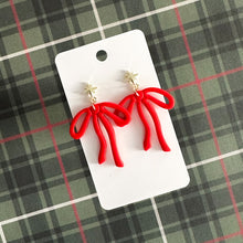 Load image into Gallery viewer, Red Ribbon Bow Earrings