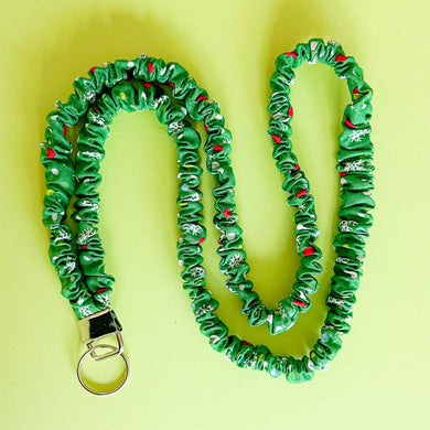 HOLIDAY Green Snowflake Print Scrunchie Lanyard