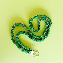 Load image into Gallery viewer, HOLIDAY Green Snowflake Print Scrunchie Lanyard