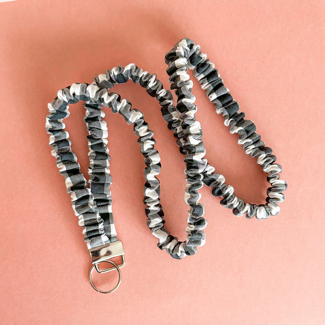 Gingham Black and White Scrunchie Lanyard