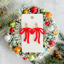 Load image into Gallery viewer, Red Ribbon Bow Earrings