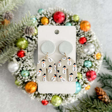 Taupe Snowman Print Arch Earrings