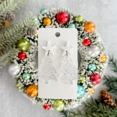 Clear Sparkle Acrylic Tree Earrings