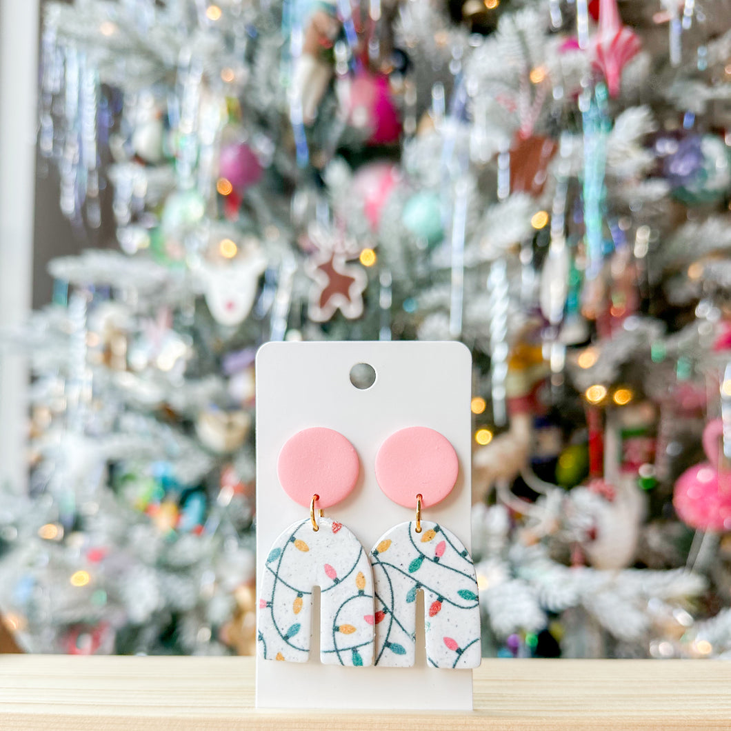 Pink Christmas Light Arch Earrings