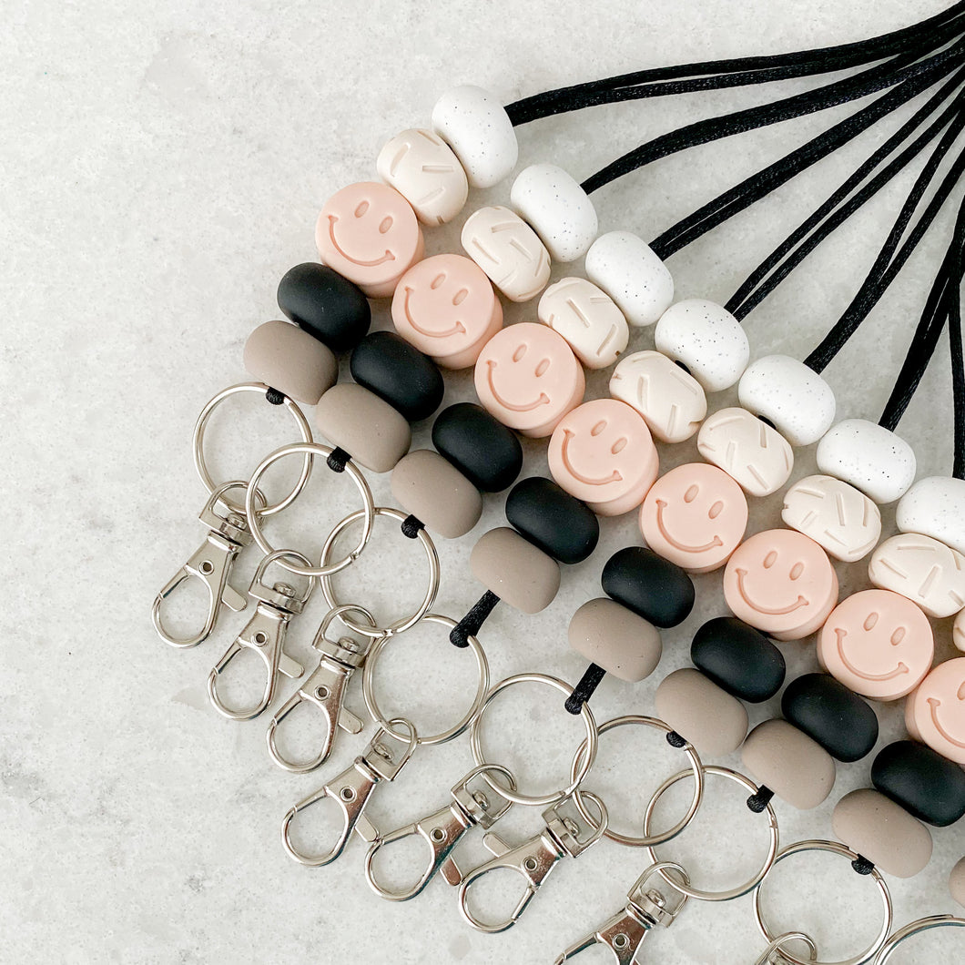 Warm Neutral Smiley Lanyard